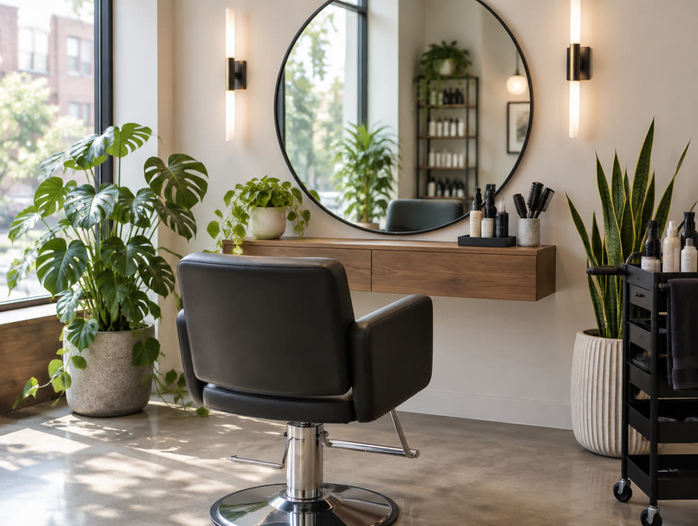 Poste de coiffage avec miroir rond
