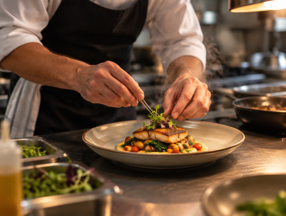 Dressage d'une assiette en cuisine